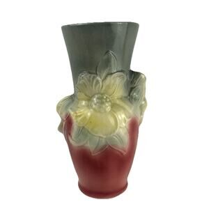 Decorative Red and Green Floral Ceramic Vase